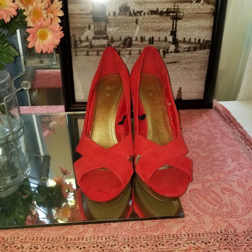 H & M Orange Wedges Heels Shoes